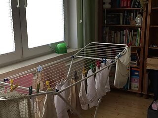 Cd Crossdresser Hanging Up Laundry In Dw Lingerie free video