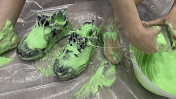 Trashing Sneakers (Trainers) With Super Sticky Slime free video