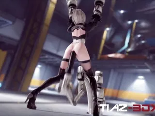 2B Held In A Fucking Machine With A Massive Dildo free video