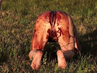 Sex Slave Bathes In Chocolate In The Field free video